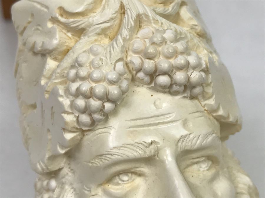 LARGE Hand Carved Meerschaum Pipe With Case Of Wine God Bacchus [Photo 10]