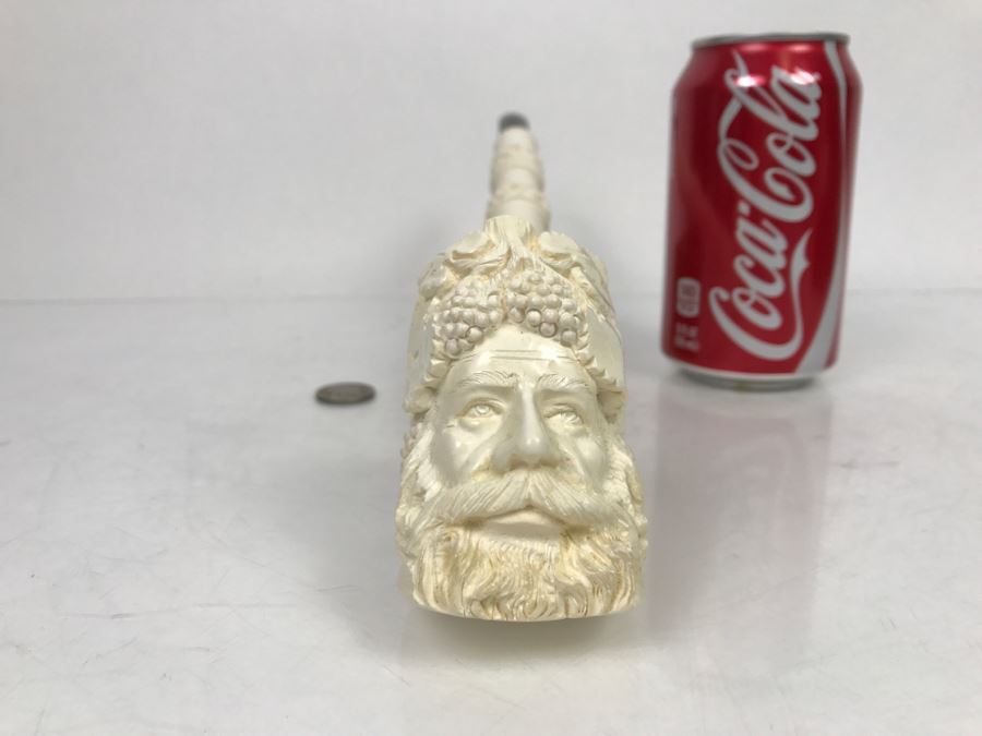 LARGE Hand Carved Meerschaum Pipe With Case Of Wine God Bacchus [Photo 4]