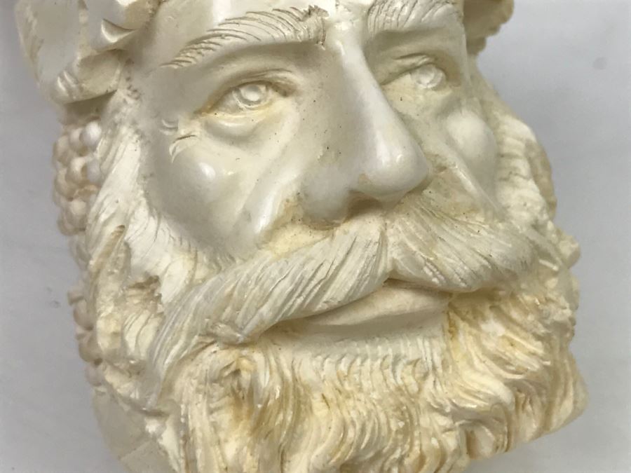 LARGE Hand Carved Meerschaum Pipe With Case Of Wine God Bacchus [Photo 9]