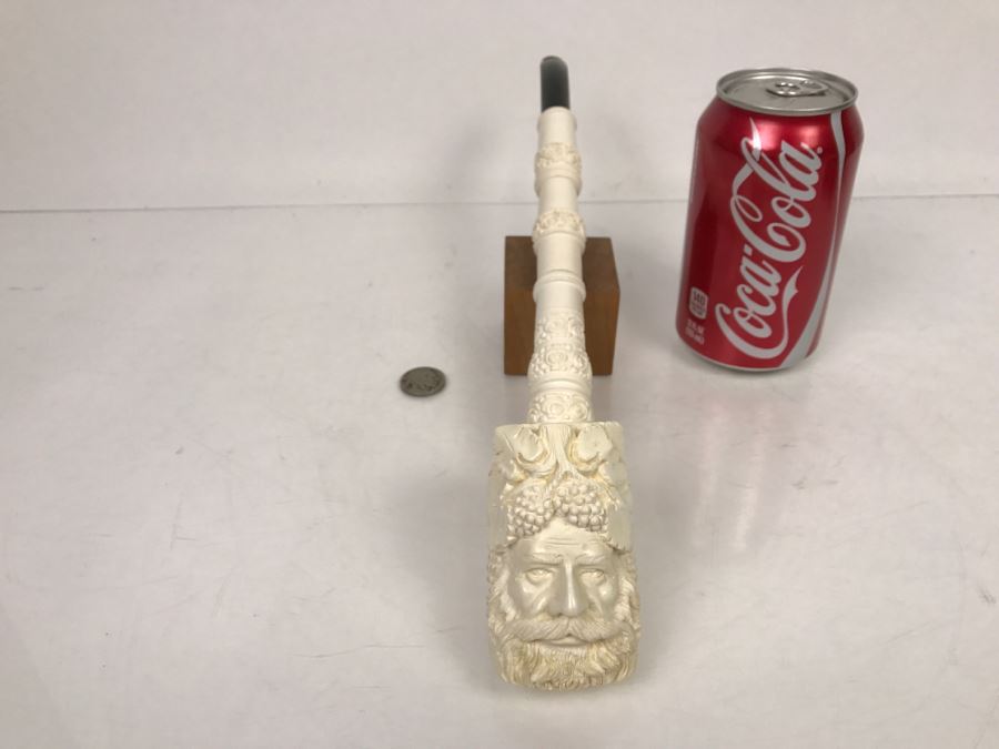 LARGE Hand Carved Meerschaum Pipe With Case Of Wine God Bacchus [Photo 5]