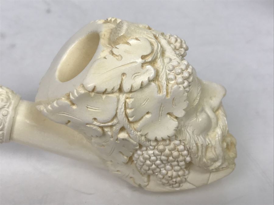 LARGE Hand Carved Meerschaum Pipe With Case Of Wine God Bacchus [Photo 7]