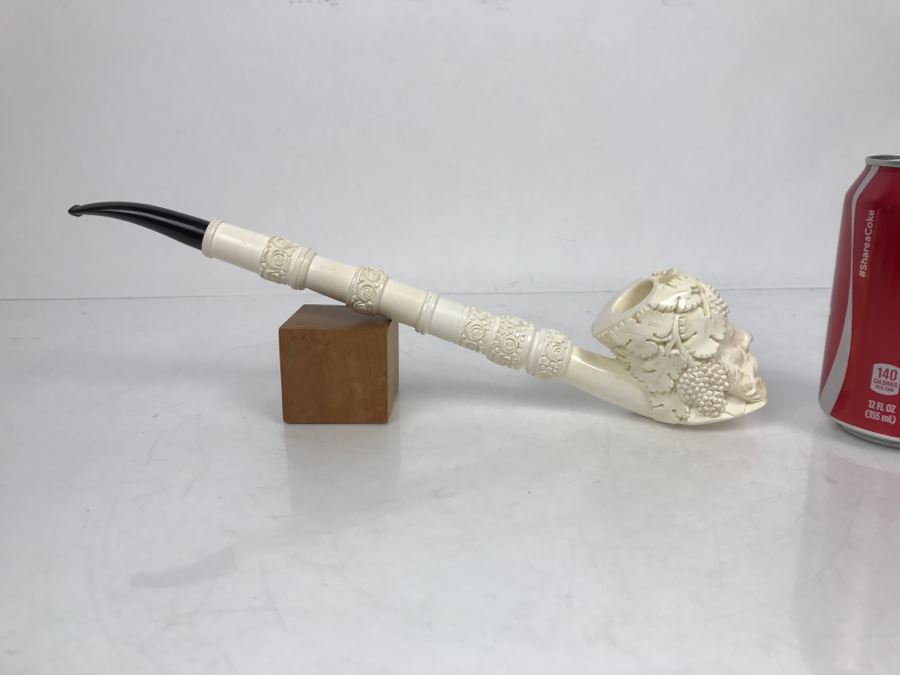 LARGE Hand Carved Meerschaum Pipe With Case Of Wine God Bacchus