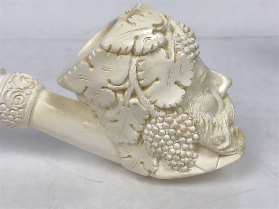 LARGE Hand Carved Meerschaum Pipe With Case Of Wine God Bacchus [Photo 6]