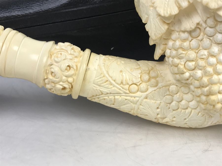 MEGA LARGE Hand Carved Meerschaum Pipe With Case Of Wine God Bacchus Retailed From $1,200 [Photo 17]