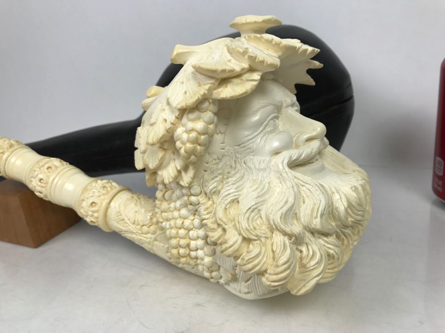 MEGA LARGE Hand Carved Meerschaum Pipe With Case Of Wine God Bacchus Retailed From $1,200 [Photo 11]