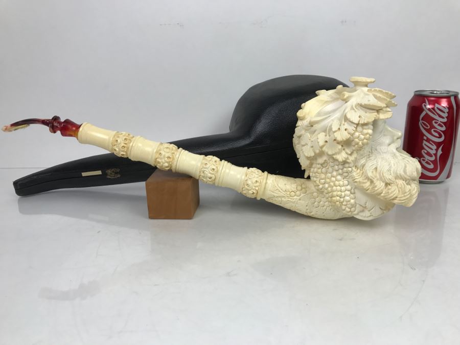 MEGA LARGE Hand Carved Meerschaum Pipe With Case Of Wine God Bacchus Retailed From $1,200 [Photo 10]