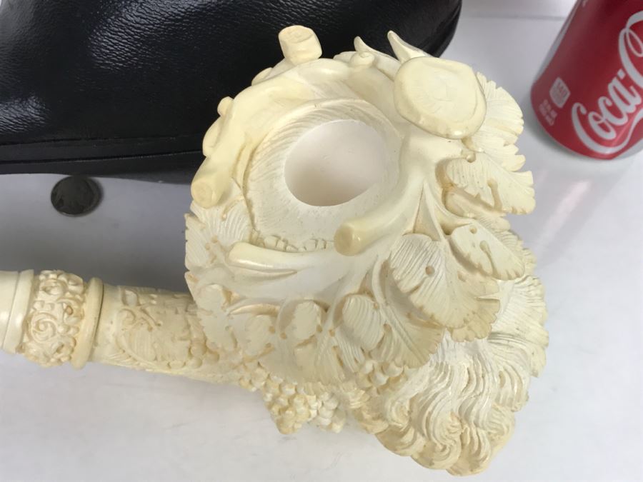 MEGA LARGE Hand Carved Meerschaum Pipe With Case Of Wine God Bacchus Retailed From $1,200 [Photo 14]