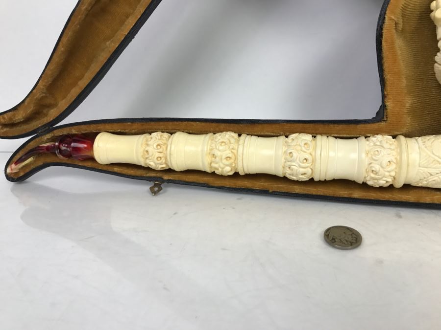 MEGA LARGE Hand Carved Meerschaum Pipe With Case Of Wine God Bacchus Retailed From $1,200 [Photo 9]