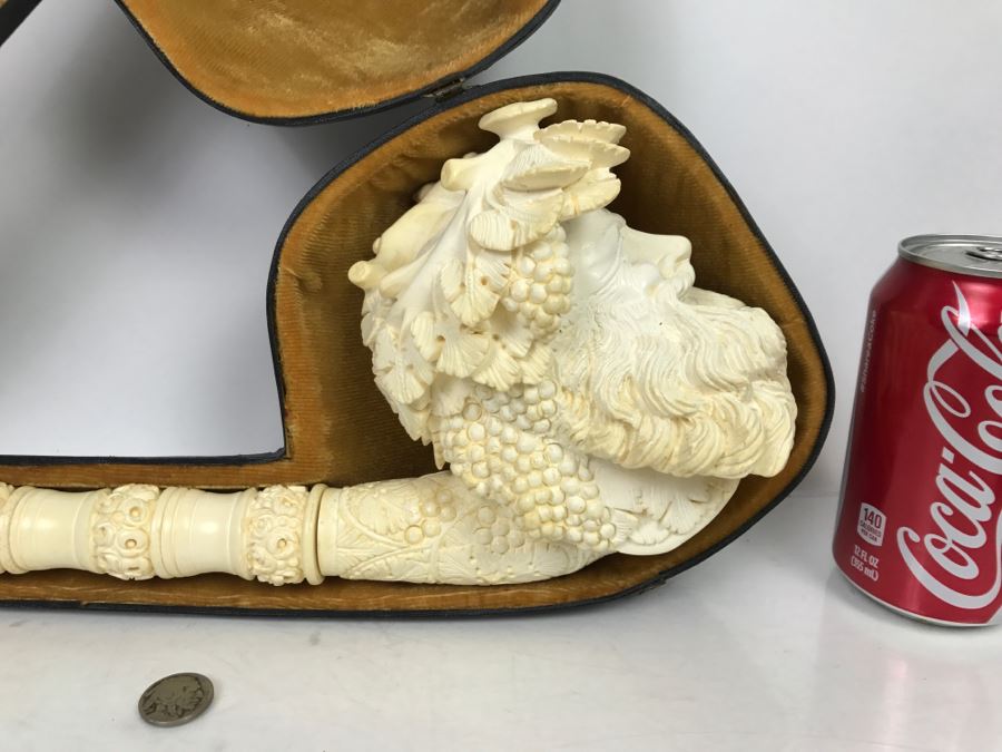MEGA LARGE Hand Carved Meerschaum Pipe With Case Of Wine God Bacchus Retailed From $1,200 [Photo 7]