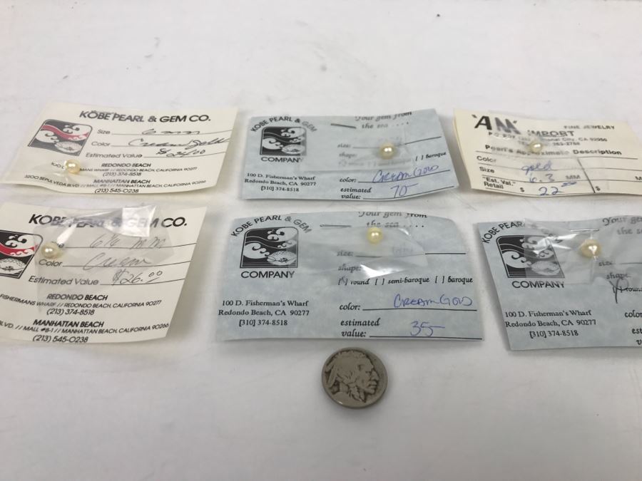 Collection Of (6) Cream Gold Tone Colored Pearls 6-7 3/4MM [Photo 2]