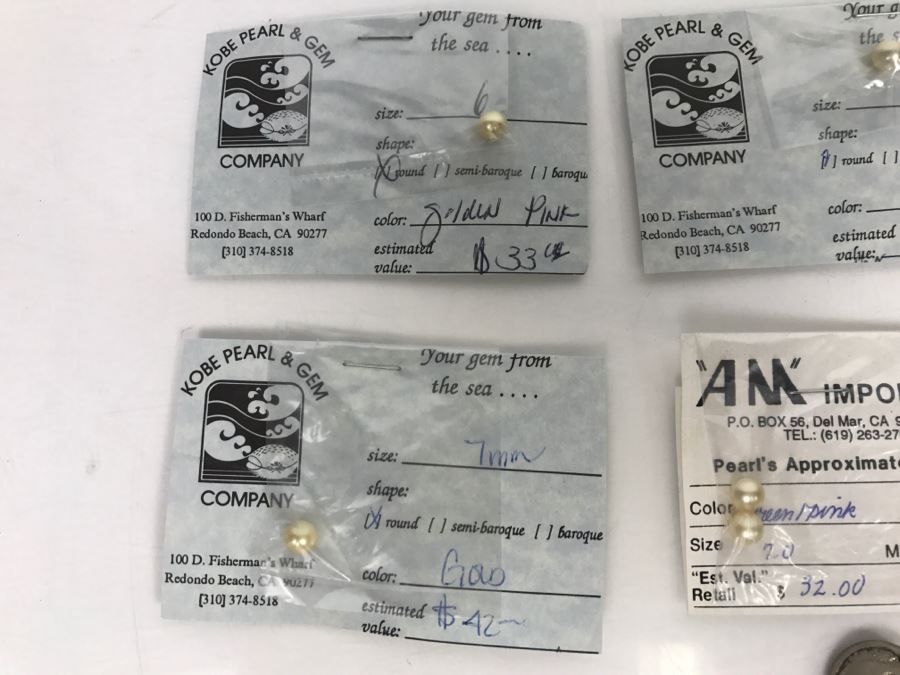 Collection Of (7) Gold Cream Tone Colored Pearls 6-7MM [Photo 2]