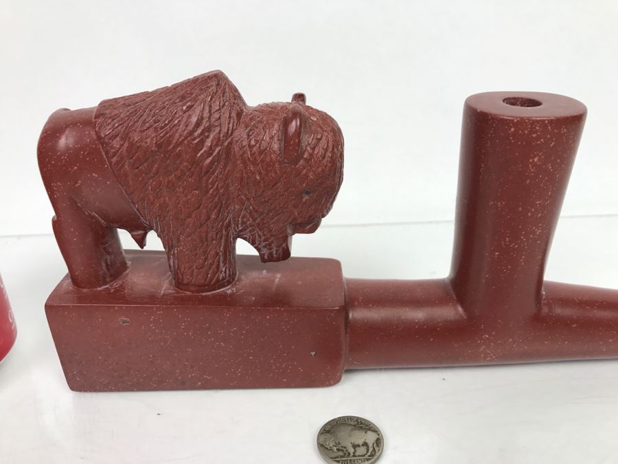 HUGE Collection Of Native American Peace Pipes Pipestone Catlinite Ceremonial Smoking Pipes Bear Buffalo Wolf Tomahawk (See All Photos For Details) Lot Retails For $2,000+ [Photo 12]