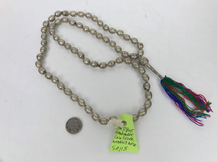 Antique Handmade Coin Silver Wedding Necklace And Polished Stone Necklace [Photo 3]