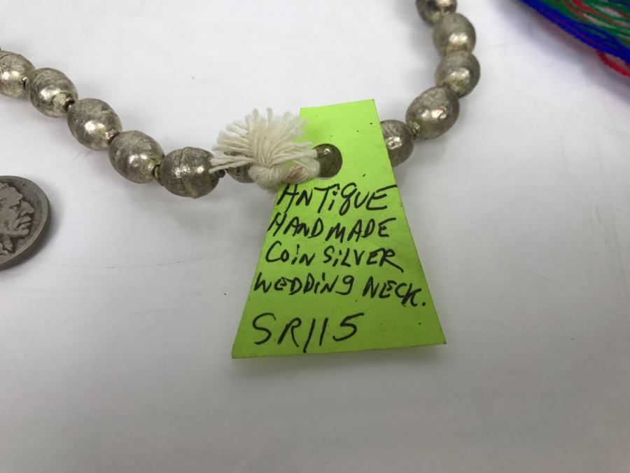 Antique Handmade Coin Silver Wedding Necklace And Polished Stone Necklace [Photo 4]