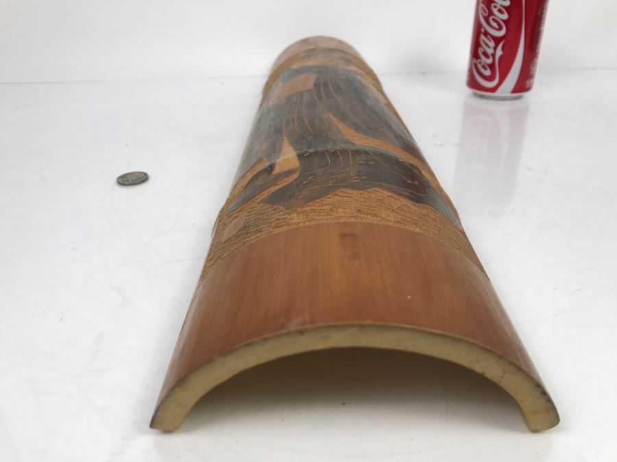 Signed Asian Bamboo Wood Carving Wall Hanging Artwork [Photo 18]