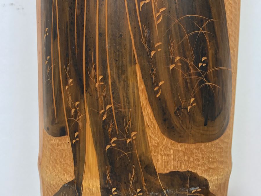 Signed Asian Bamboo Wood Carving Wall Hanging Artwork [Photo 10]