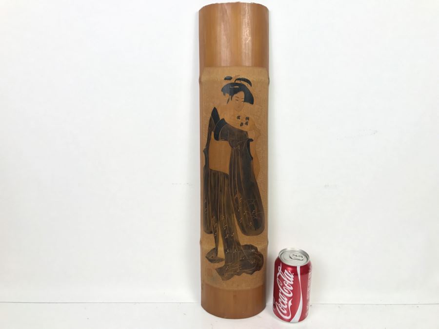 Signed Asian Bamboo Wood Carving Wall Hanging Artwork [Photo 5]