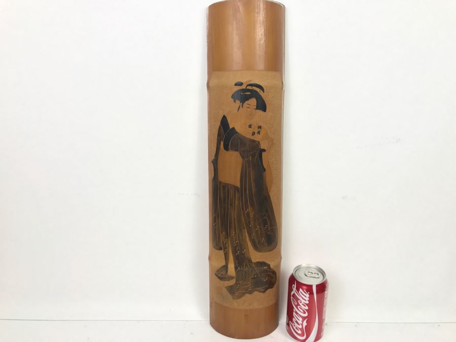 Signed Asian Bamboo Wood Carving Wall Hanging Artwork [Photo 3]