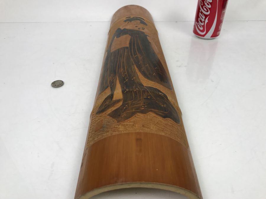 Signed Asian Bamboo Wood Carving Wall Hanging Artwork [Photo 19]