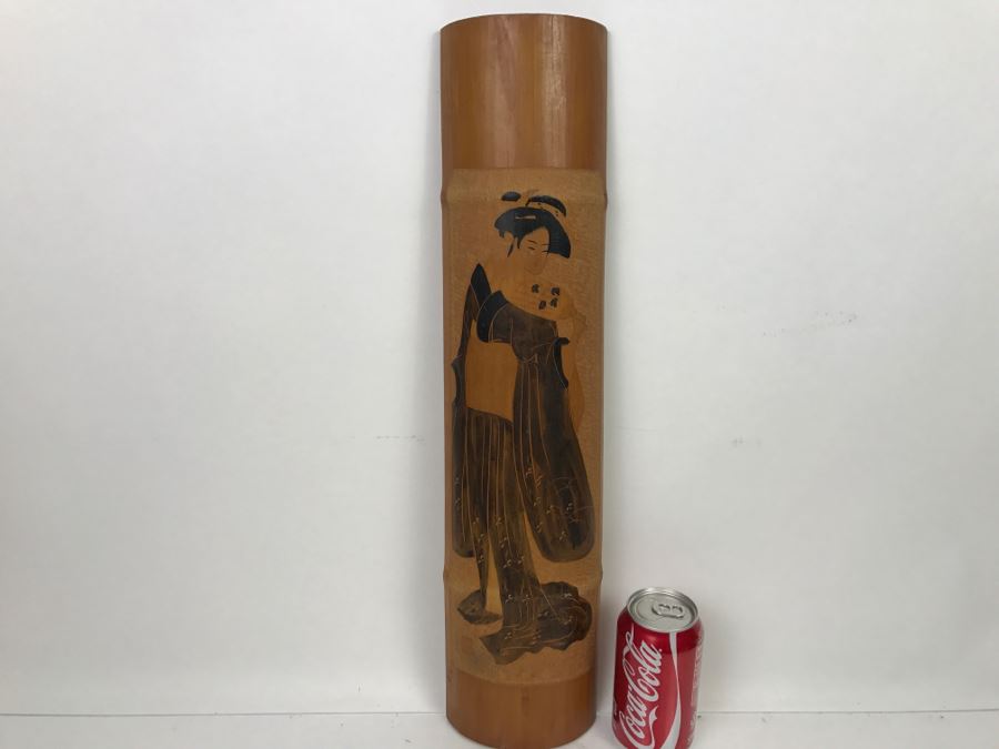 Signed Asian Bamboo Wood Carving Wall Hanging Artwork [Photo 2]