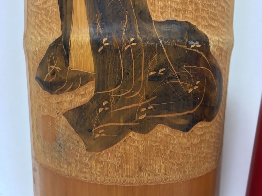 Signed Asian Bamboo Wood Carving Wall Hanging Artwork [Photo 11]