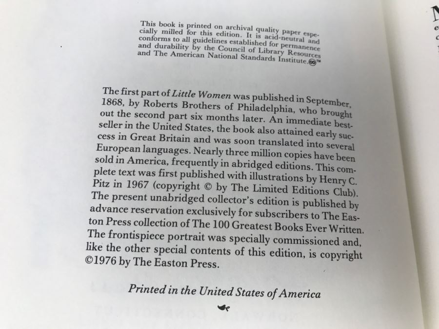 Easton Press Hardcover Book Little Women Or Meg, Jo, Beth, And Amy By Louisa May Alcott [Photo 9]