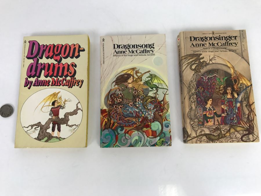 (3) Signed Anne McCaffrey Paperback Books: Dragondrums, Dragonsong And Dragonsinger [Photo 2]