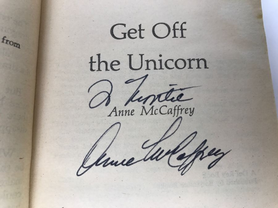 (3) Signed Anne McCaffrey Paperback Books: Get Off The Unicorn, To Ride Pegasus And Crystal Singer [Photo 9]