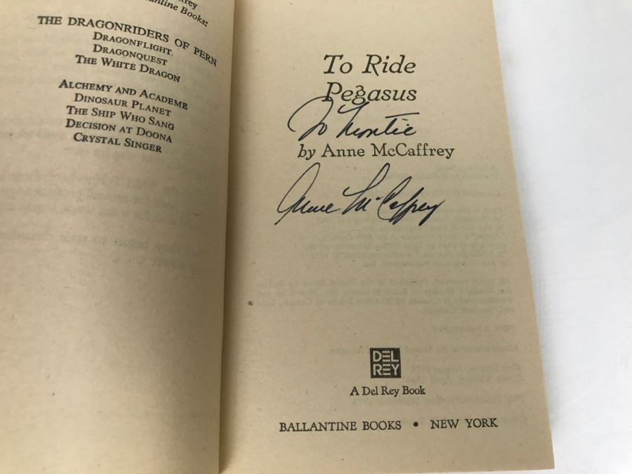(3) Signed Anne McCaffrey Paperback Books: Get Off The Unicorn, To Ride Pegasus And Crystal Singer [Photo 13]