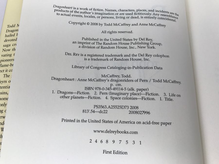 Signed First Edition Hardcover Book Dragonheart By Anne McCaffrey [Photo 8]