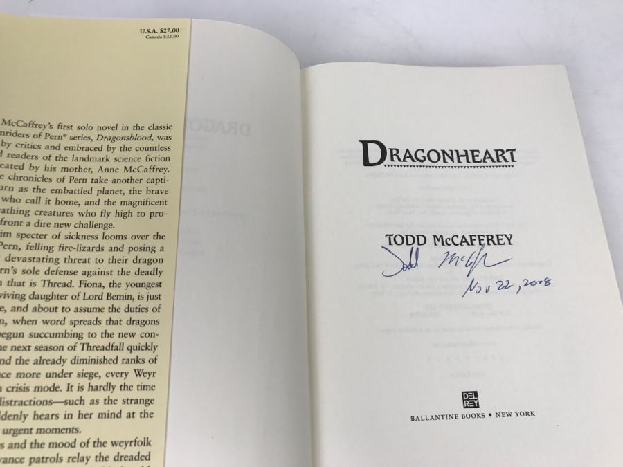 Signed First Edition Hardcover Book Dragonheart By Anne McCaffrey [Photo 5]
