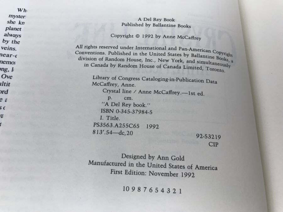 First Edition Hardcover Book Crystal Line By Anne McCaffrey [Photo 6]