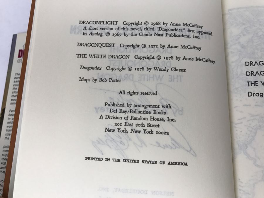 Signed Hardcover Book Club Edition The Dragonriders Of Pern By Anne McCaffrey [Photo 8]