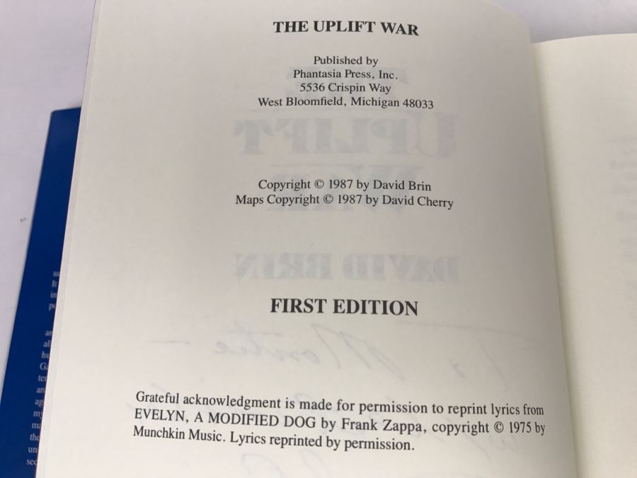 Signed First Edition Hardcover Book 'The Uplift War' By David Brin [Photo 9]