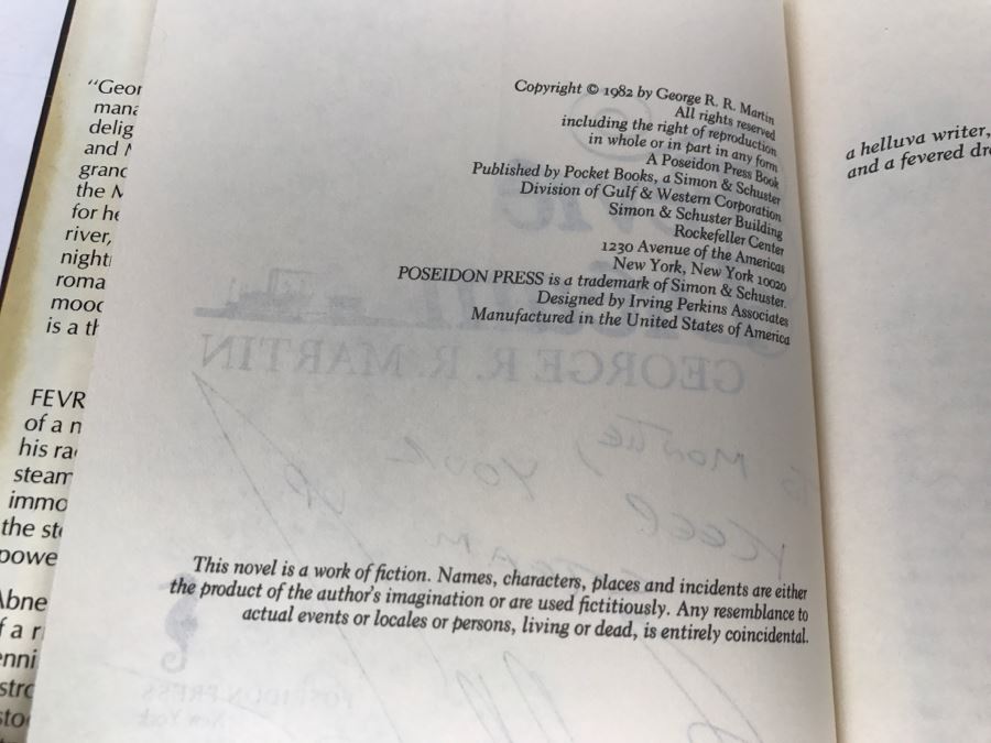 Signed Hardcover Book 'Fevre Dream' By George R. R. Martin [Photo 8]