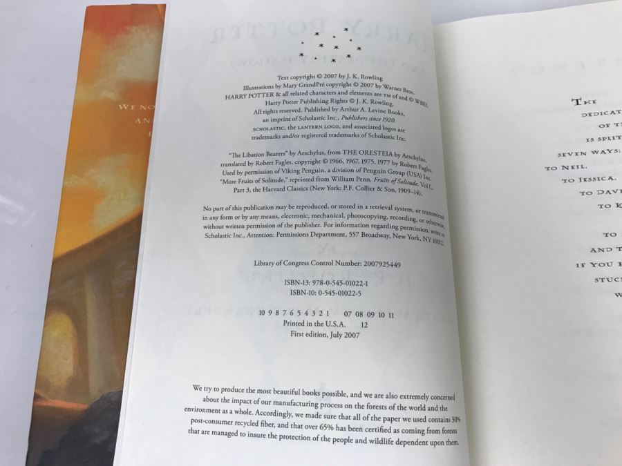 First Edition Hardcover Book 'Harry Potter And The Deathly Hallows' By J. K. Rowling [Photo 7]