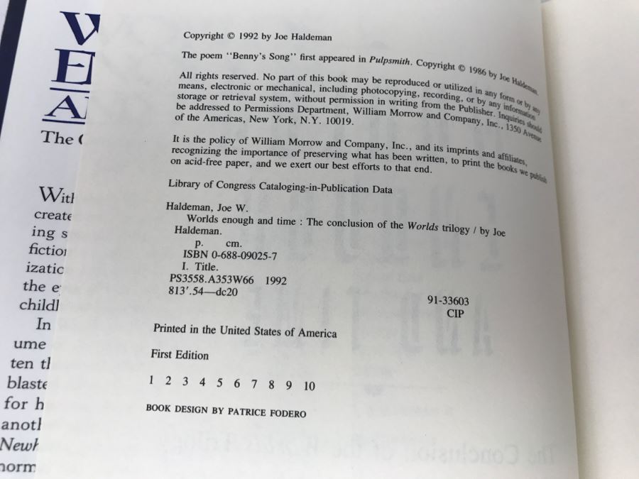 Signed First Edition Hardcover Book 'World's Enough And Time The Conclusion Of The Worlds Trilogy' By Joe Haldeman [Photo 9]