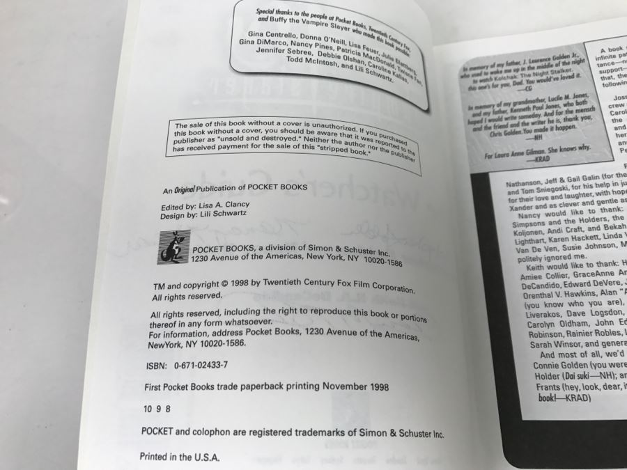 Signed Book 'Buffy The Vampire Slayer The Watcher's Guide By Christopher Golden (Signed) And Nancy Holder (Signed) With Keith R.A. DeCandido (Signed) [Photo 8]