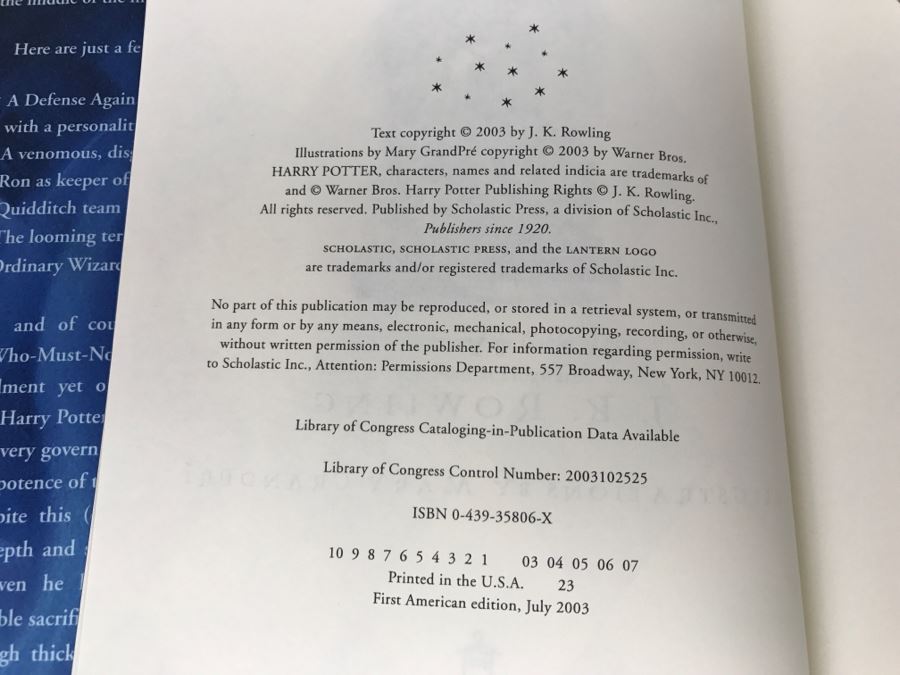 First American Edition Hardcover Book 'Harry Potter And The Order Of The Phoenix' By J. K. Rowling [Photo 6]