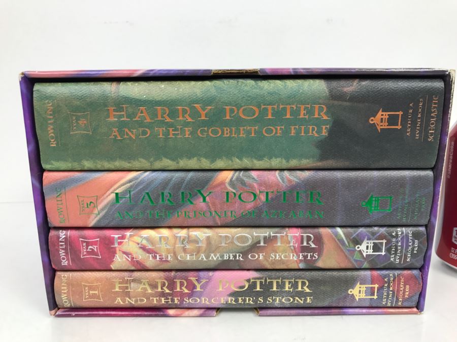 First American Edition Hardcover Books Box Set Harry Potter The First Four Thrilling Adventures At Hogwarts: Harry Potter And The Sorcerer's Stone, And The Chamber Of Secrets, And The Prisoner Of Azkaban, And The Goblet Of Fire