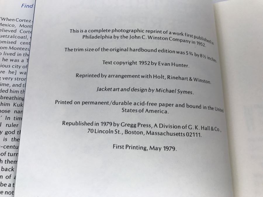 First Printing 1979 Hardcover Book 'Find The Feathered Serpent' By Evan Hunter [Photo 9]