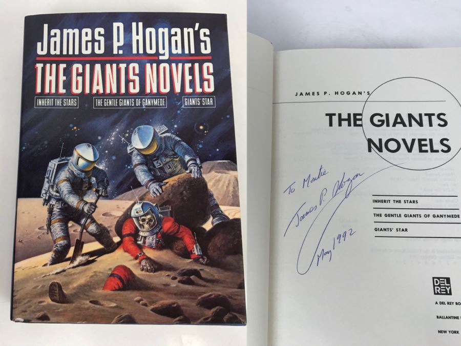 Signed First Edition Hardcover Book 'The Giants Novels: Inherit The Stars, The Gentle Giants Of Ganymede And Giants' Star' By James P. Hogan