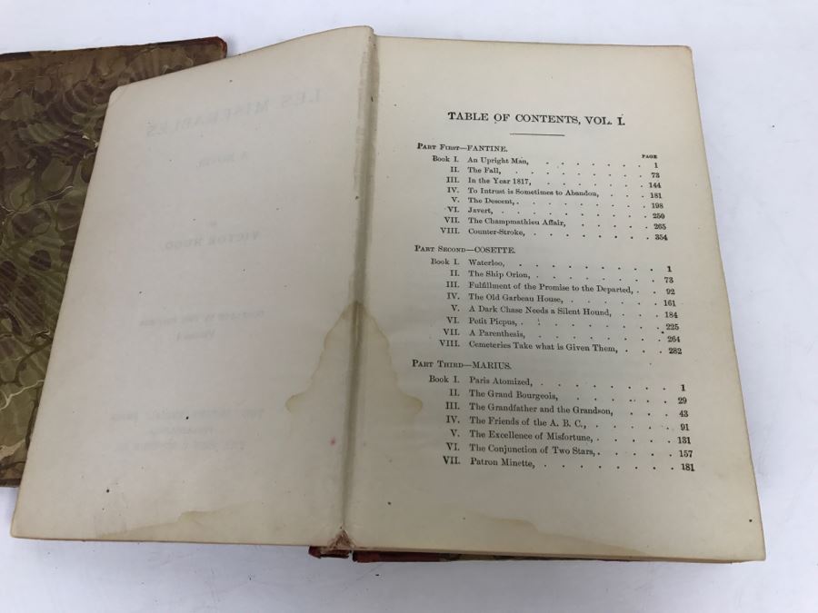 Pair Of Antique Books 'Les Miserables' A Novel By Victor Hugo Volumes I And II (See Photos For Condition Of Bindings) [Photo 9]