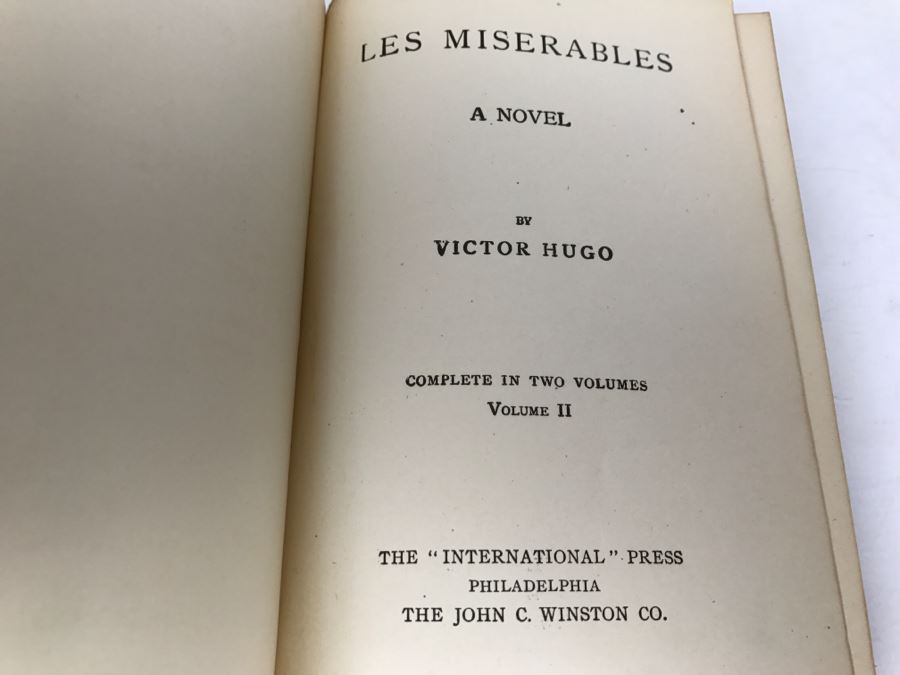 Pair Of Antique Books 'Les Miserables' A Novel By Victor Hugo Volumes I And II (See Photos For Condition Of Bindings) [Photo 14]