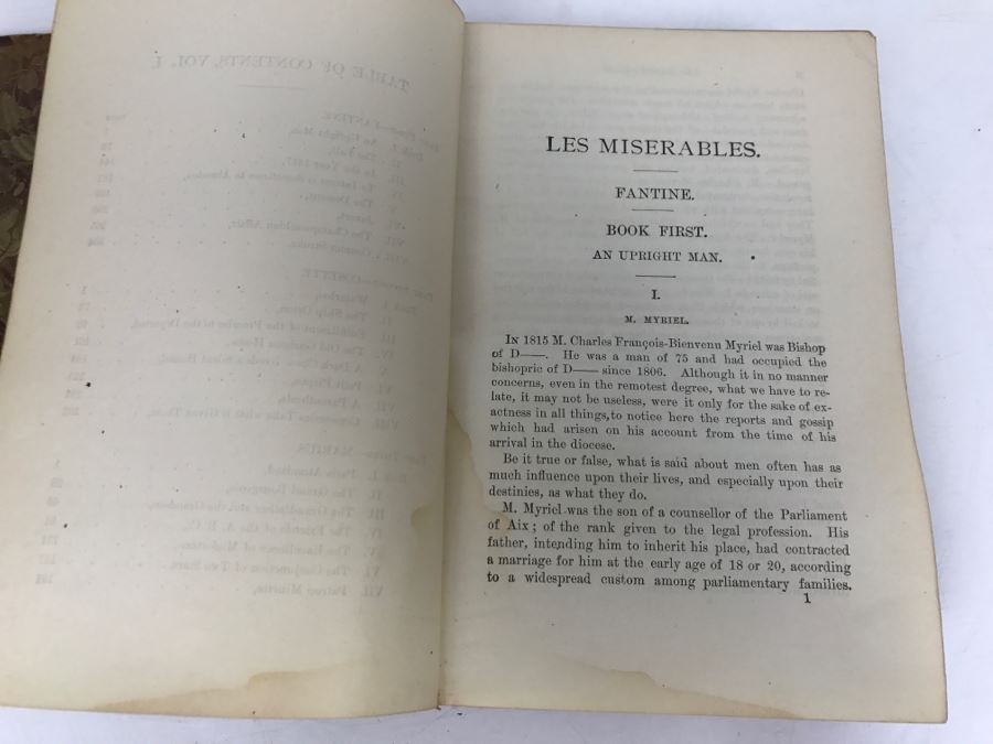 Pair Of Antique Books 'Les Miserables' A Novel By Victor Hugo Volumes I And II (See Photos For Condition Of Bindings) [Photo 10]