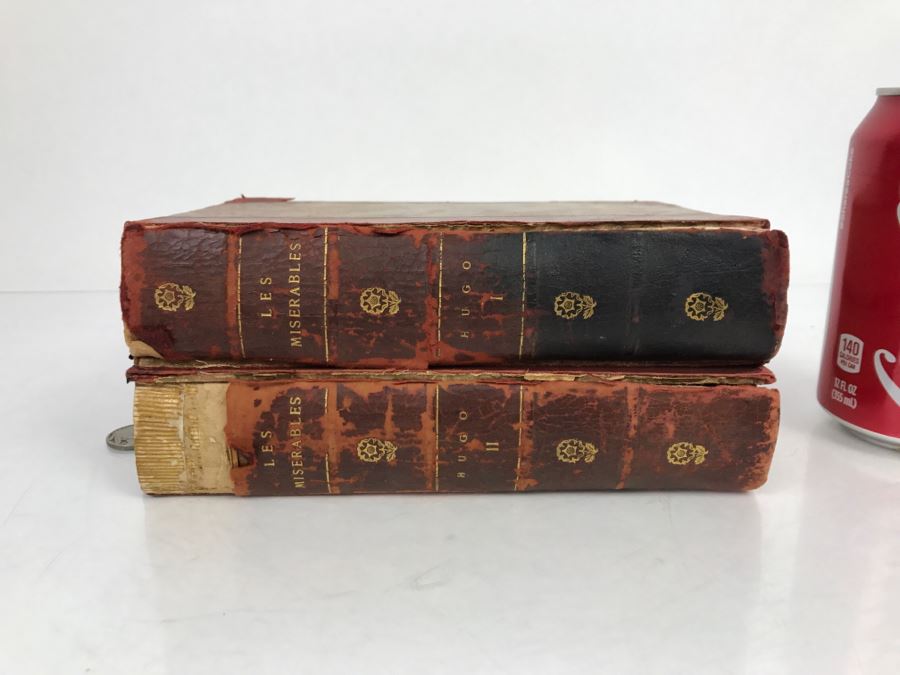 Pair Of Antique Books 'Les Miserables' A Novel By Victor Hugo Volumes I And II (See Photos For Condition Of Bindings) [Photo 2]