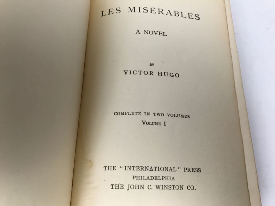 Pair Of Antique Books 'Les Miserables' A Novel By Victor Hugo Volumes I And II (See Photos For Condition Of Bindings) [Photo 8]