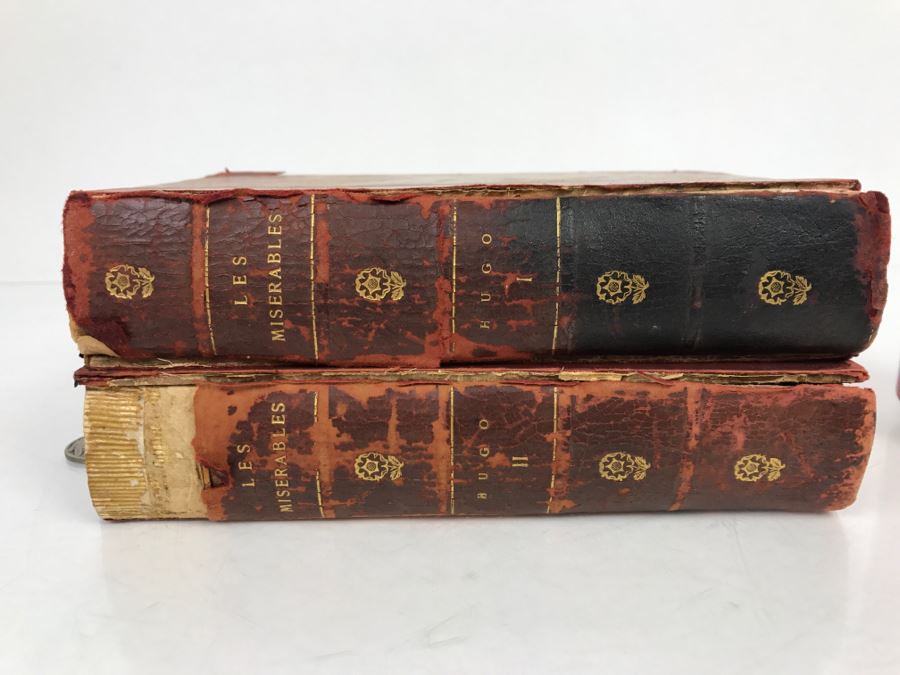 Pair Of Antique Books 'Les Miserables' A Novel By Victor Hugo Volumes I And II (See Photos For Condition Of Bindings) [Photo 1]