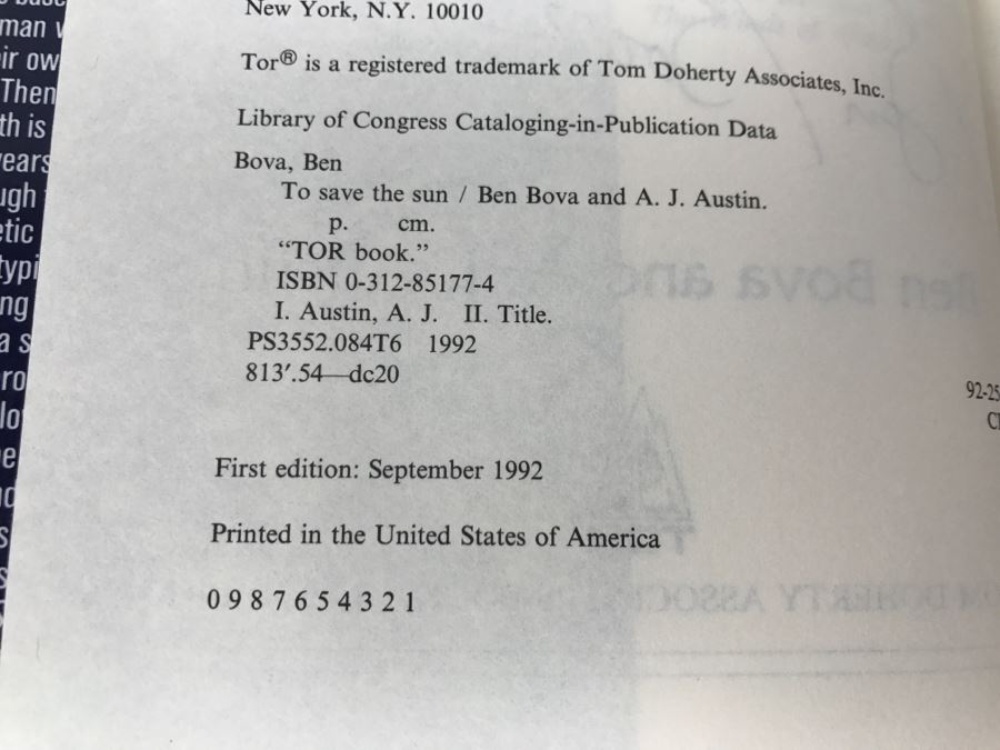 Signed First Edition Hardcover Book 'To Save The Sun' By Ben Bova (Signed) And A. J. Austin [Photo 9]