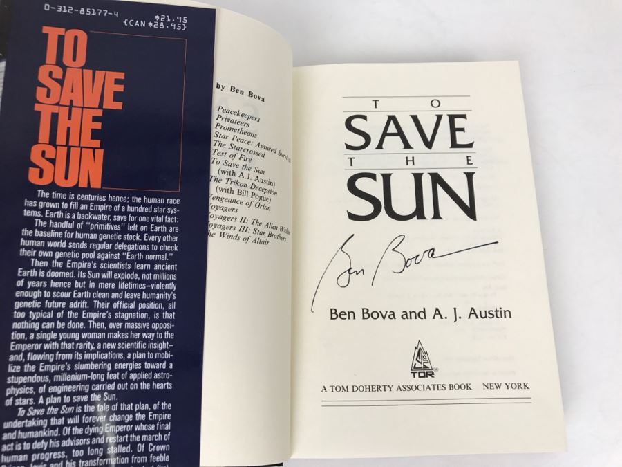 Signed First Edition Hardcover Book 'To Save The Sun' By Ben Bova (Signed) And A. J. Austin [Photo 5]